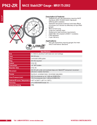 Thumbnail of document Data Sheet - PN2-ZR NACE StabiliZR Pressure Gauge-MR0175-2002